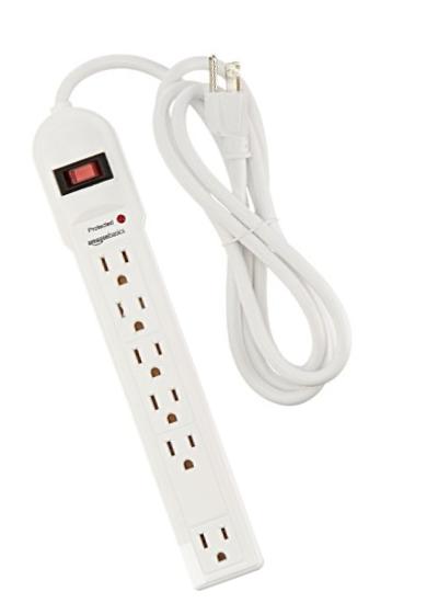 AmazonBasics 6-Outlet Surge Protector Power Strip, 790 Joule - White