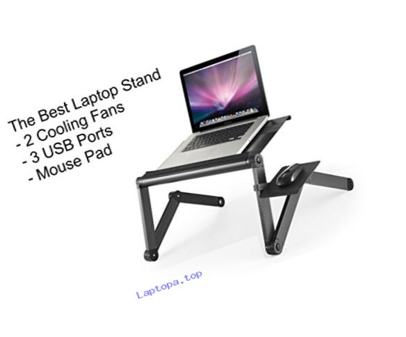 Uncaged Ergonomics WorkEZ Cool Adjustable Height & Angle Laptop/Notebook Cooling Stand with USB Ports, Cooling Fans, Mouse Pad, Black (WECb)