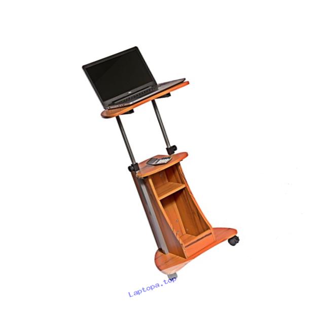 Adjustable Height Laptop Cart With Storage. Color: Woodgrain