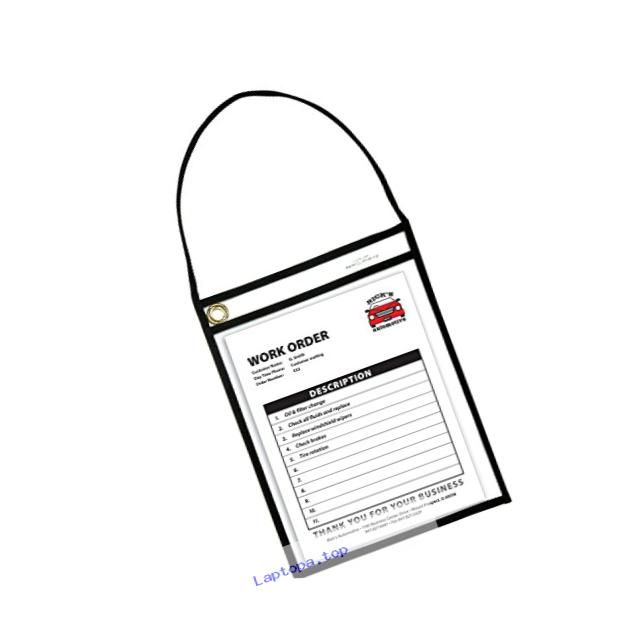 C-Line Stitched Shop Ticket Holder with Black Strap, Both Sides Clear, 9 x 12 Inches, 15 per Box (41922)