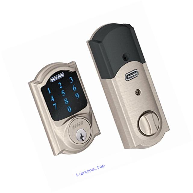 Schlage Connect BE469NX CAM 619 Touchscreen Deadbolt with alarm with Camelot Trim, Satin Nickel