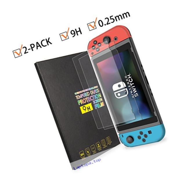 Tempered Glass Screen Protector for Nintendo Switch 2017, Kirlor Premium 9H 0.25 mm Screen Protector Film - 2 Piece