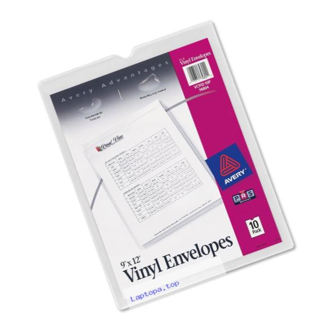Avery Top-Load Clear Vinyl Envelopes with Thumb Notch, 9 x 12 inches Insert Size, 10 per Pack (74804)